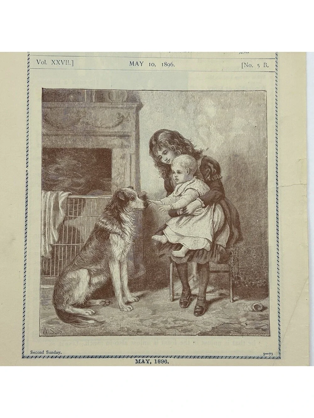 Antique 1896 Picture Lesson Paper Victorian Child Dog Engraving Print Art    C21
